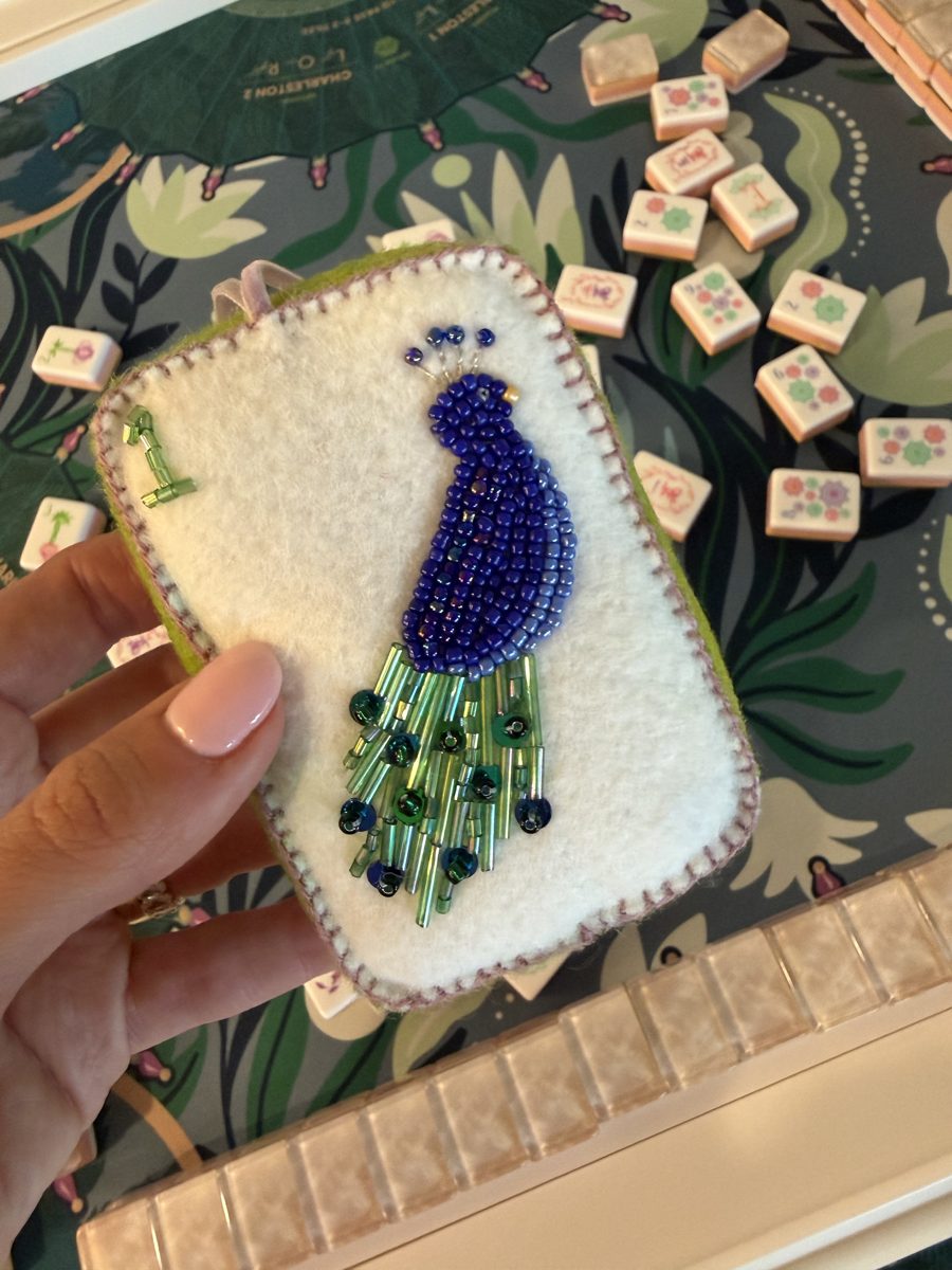 Hand-beaded peacock bird bam ornament