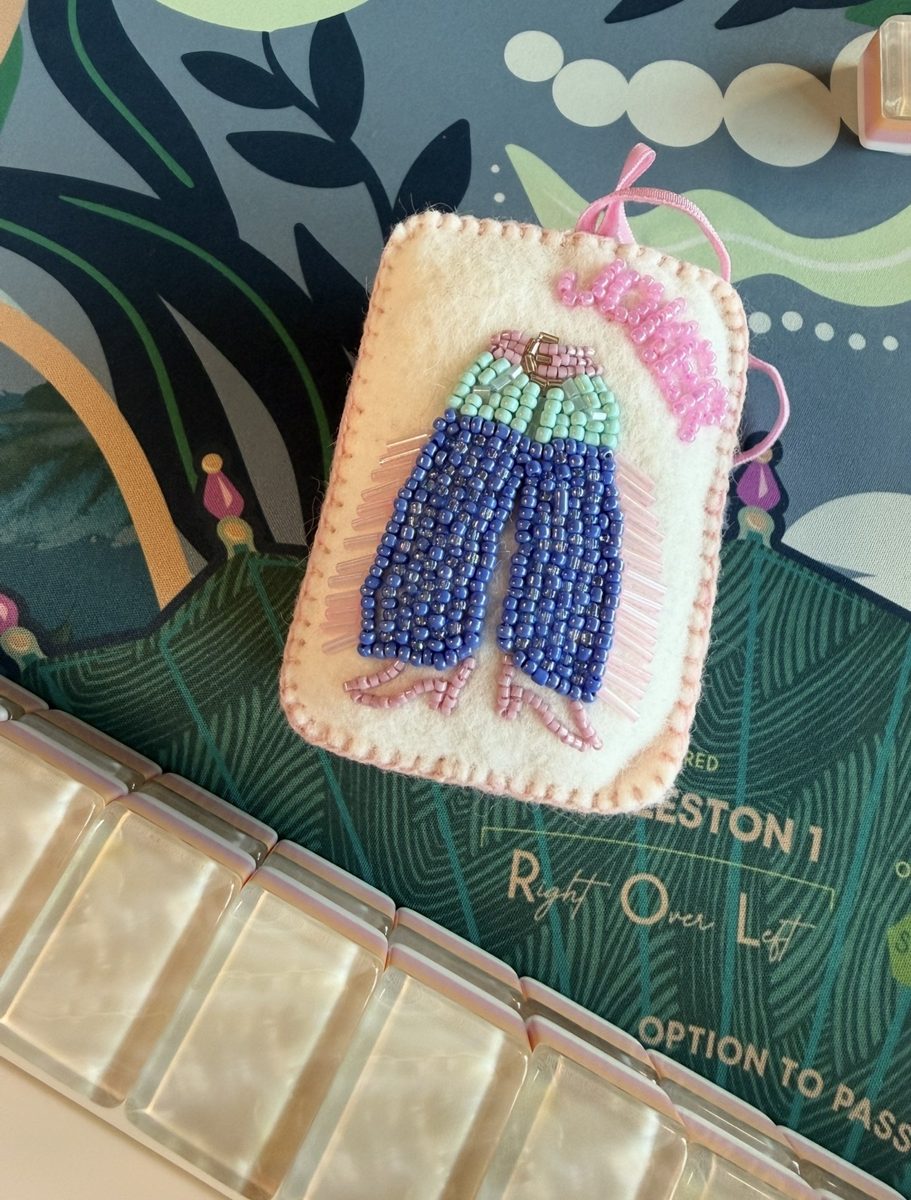 Hand-beaded joker ornament